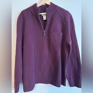 LL Bean merino wool quarter zip sweater large burgundy oxblood vintage l